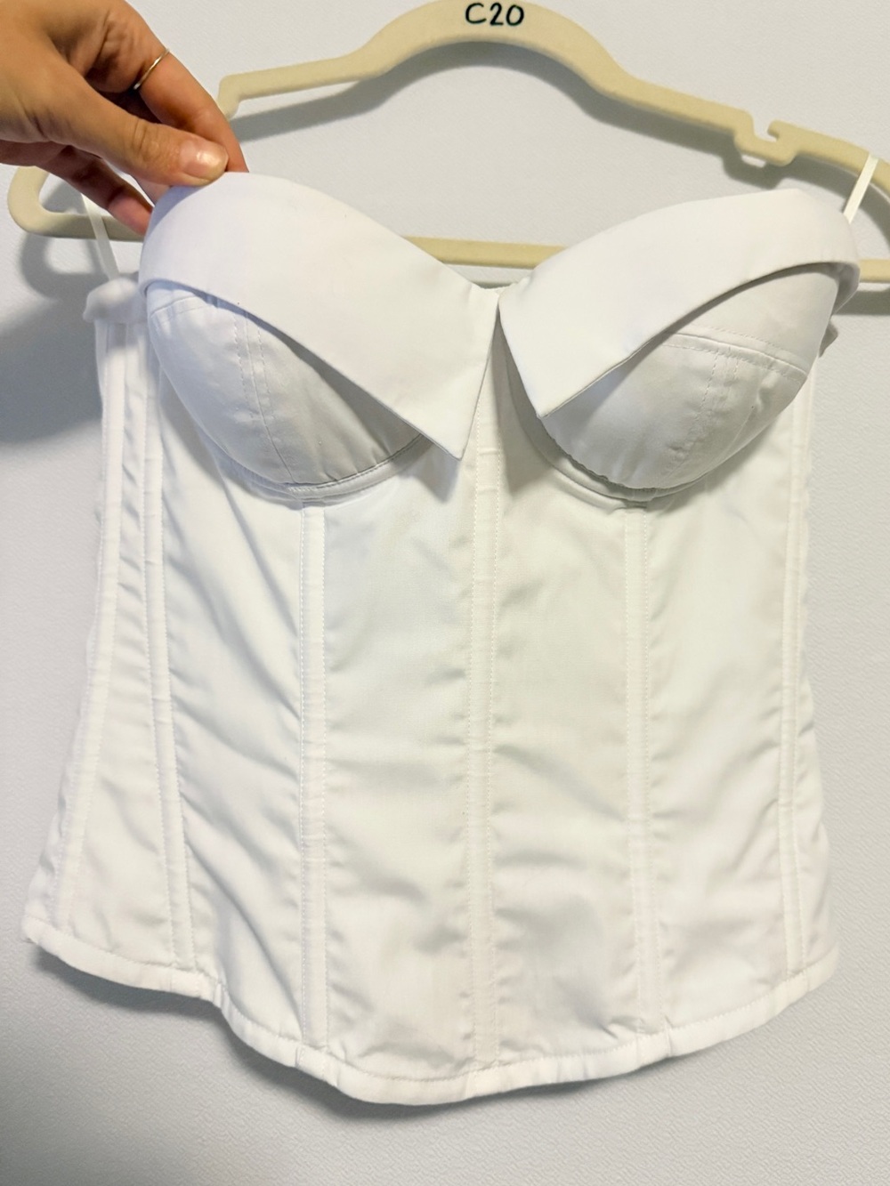 GUIZIO Chrys Pinstripe Corset in White Strapless Bustier Danielle Medium M